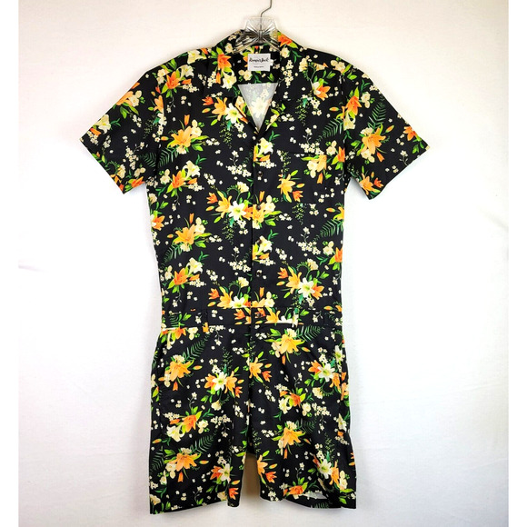 Romper Jack Other - Romper Jack Mens Collared Button Floral Shorts Size Small Black Festival Summer